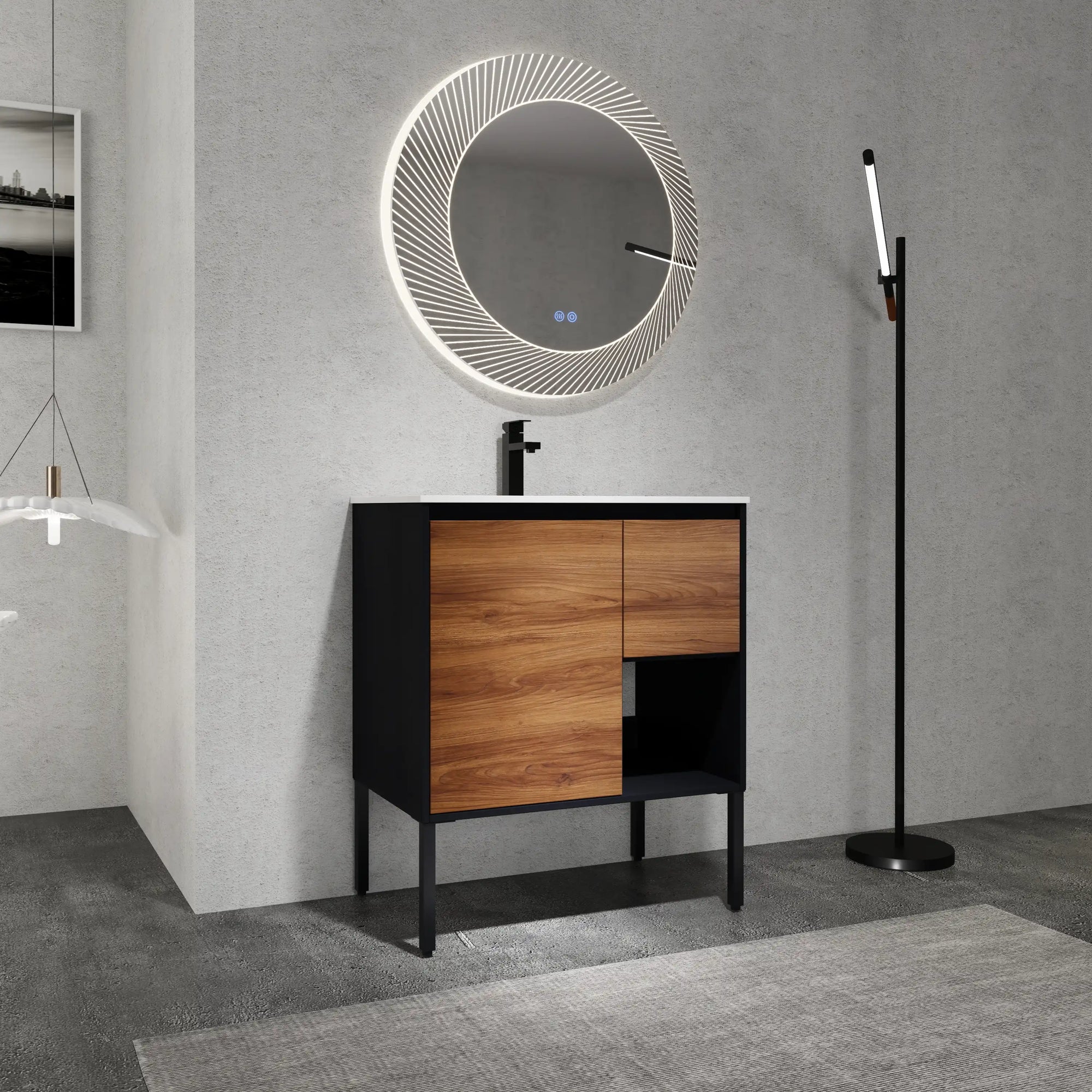 30" brown bathroom vanities modern freestanding vanity with mirror and storage | Ace Decor