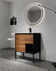 30" brown bathroom vanities modern wood cabinet with integrated sink in bathroom setting | Ace Decor