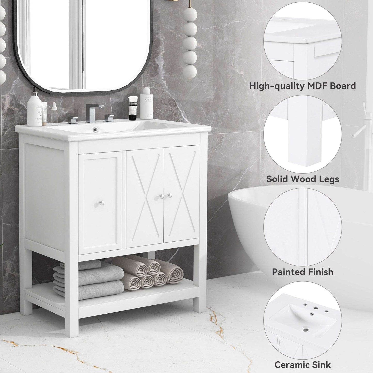 bathroom vanity cabinet with one drawer one package color:white