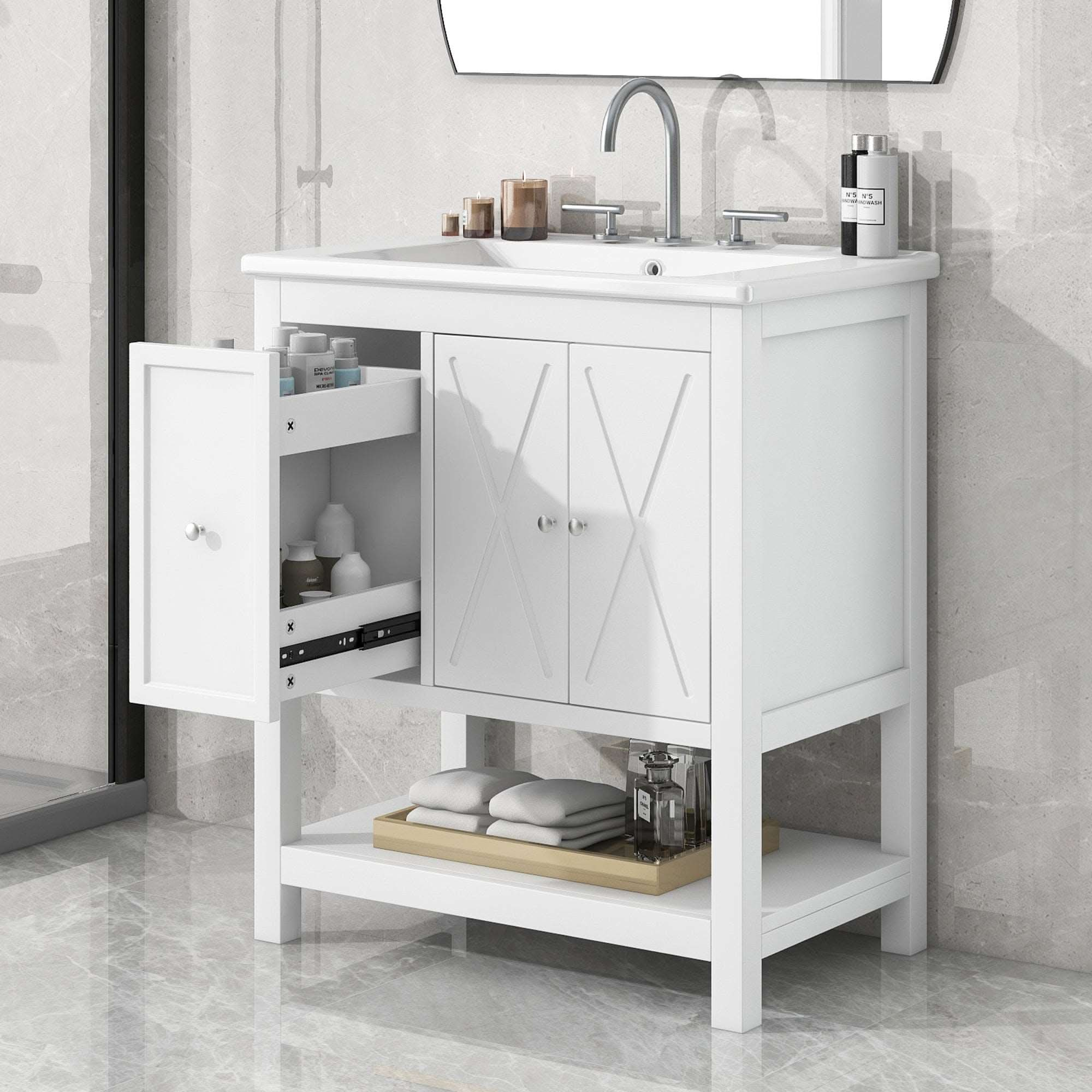 bathroom vanity cabinet with one drawer one package color:white