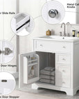 bathroom vanity cabinet with sink top door and two drawers color: white