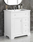 bathroom vanity cabinet with sink top door and two drawers color: white