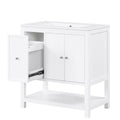 30" White Bathroom Vanity With Sink, Storage Drawer, 2 Doors Cabinet & Open Shelf