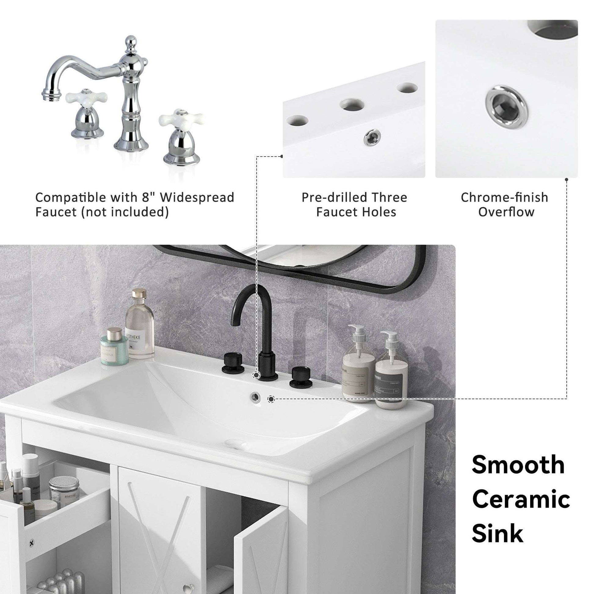 bathroom vanity cabinet with one drawer one package color:white