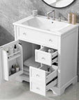 bathroom vanity cabinet with sink top door and two drawers color: white