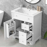 bathroom vanity cabinet with sink top door and two drawers color: white