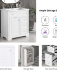 bathroom vanity cabinet with sink top door and two drawers color: white