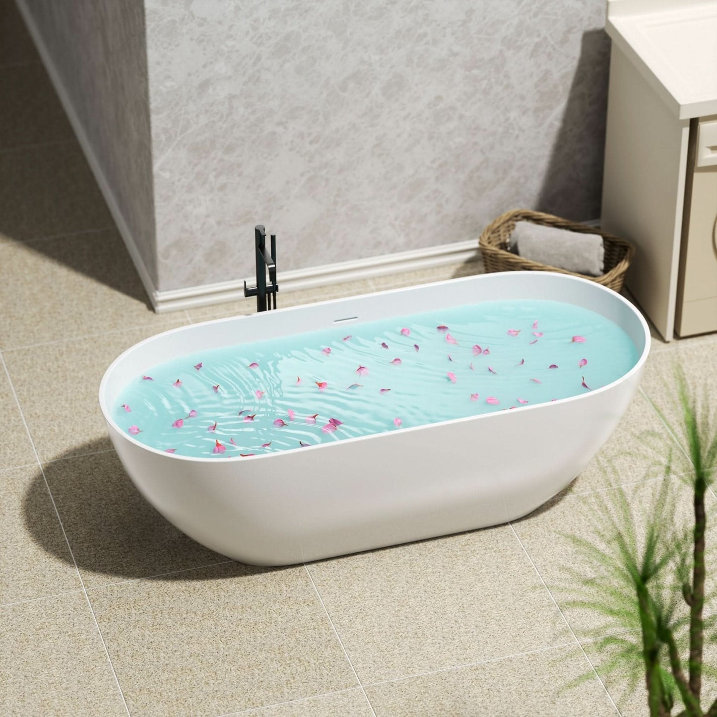 Luxurious Handcrafted Solid Surface Freestanding Bathtub color: white