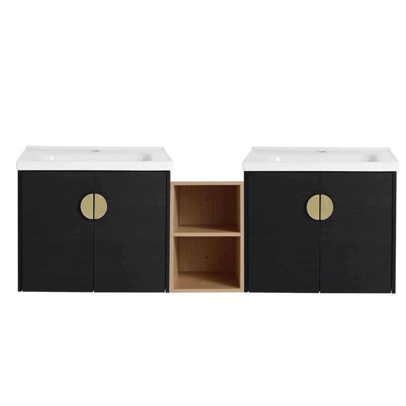 Alira 60'' Wall-Mounted Double Vanity – Black Chestnut Finish