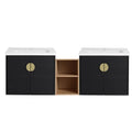 60 inch bathroom combo vanities featuring wall-mounted double sink design with open center storage | Ace Decor