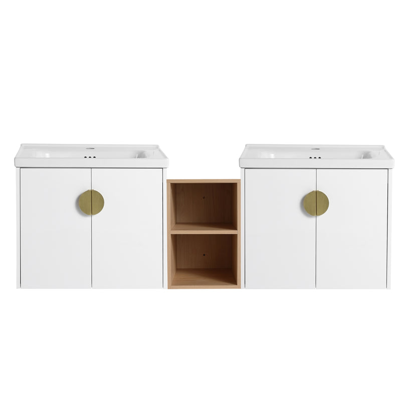Alira 60'' Wall-Mounted Double Vanity – Glossy White Finish