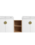60 inch floating vanity set with double-door cabinets and ceramic sinks, front view | Ace Decor