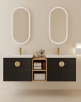 60 inch bathroom combo vanities with soft-close cabinets, open shelving, and modern minimalist style | Ace Decor
