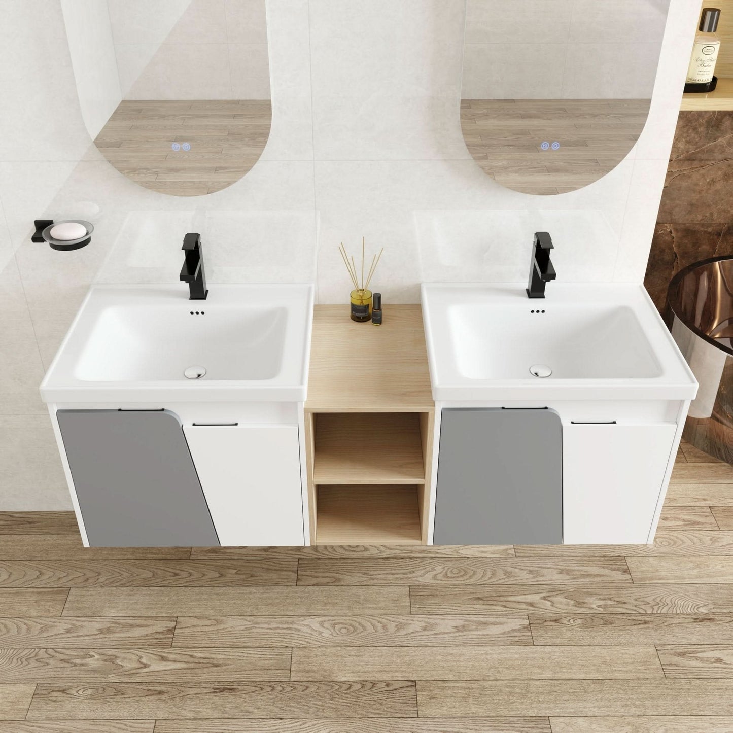 Bathroom Vanity With Sink Color:White Grey