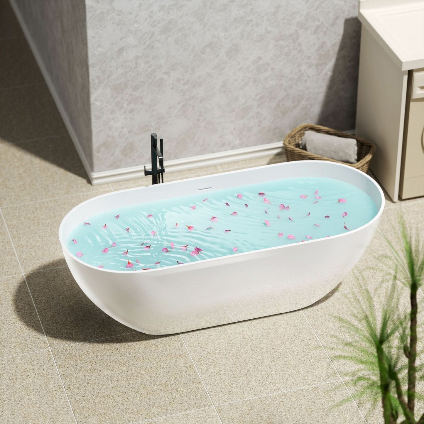 Luxurious Handcrafted Solid Surface Freestanding Bathtub color: Gloss white