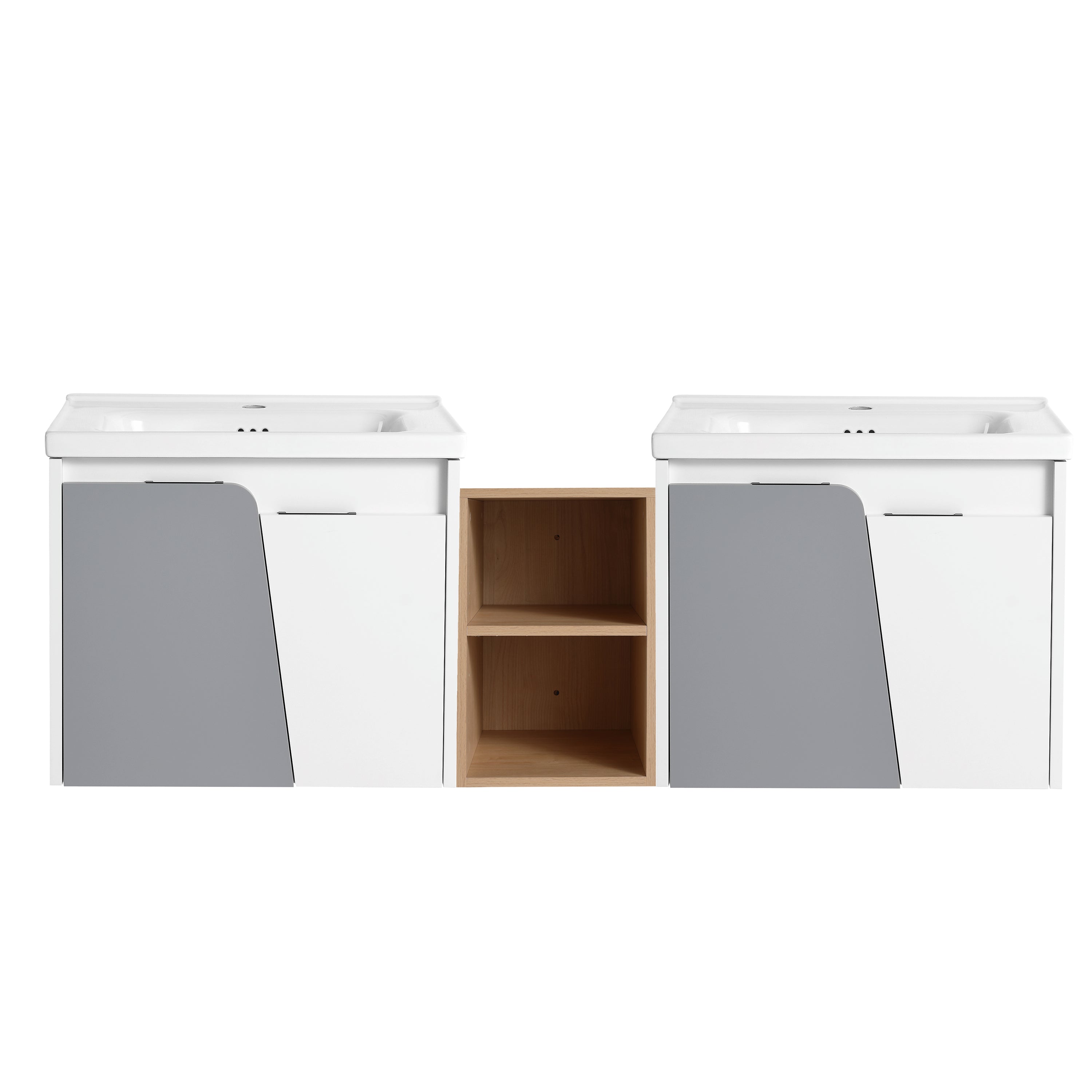 Alira 60'' Wall-Mounted Double Vanity – White Grey Finish