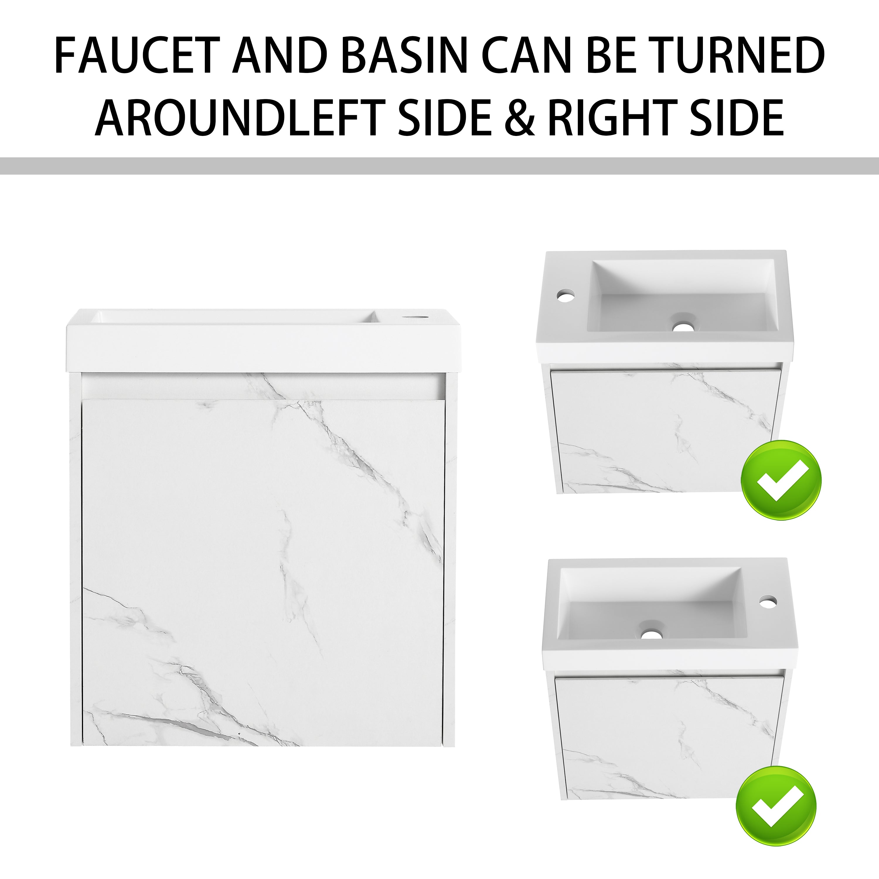 ArborEdge 20-inch floating bathroom vanity with reversible resin sink and pre-drilled faucet hole.