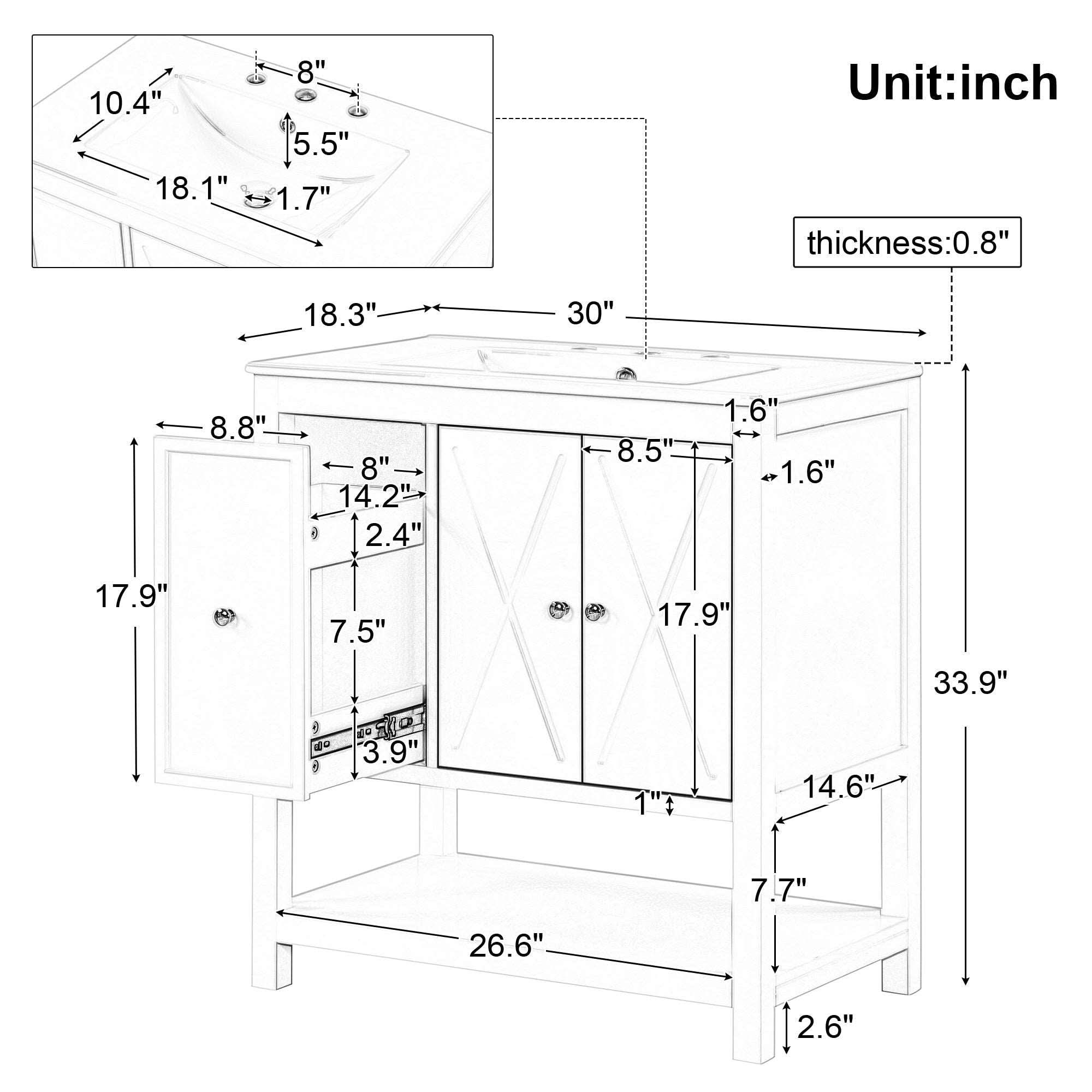 bathroom vanity cabinet with one drawer one package color:white