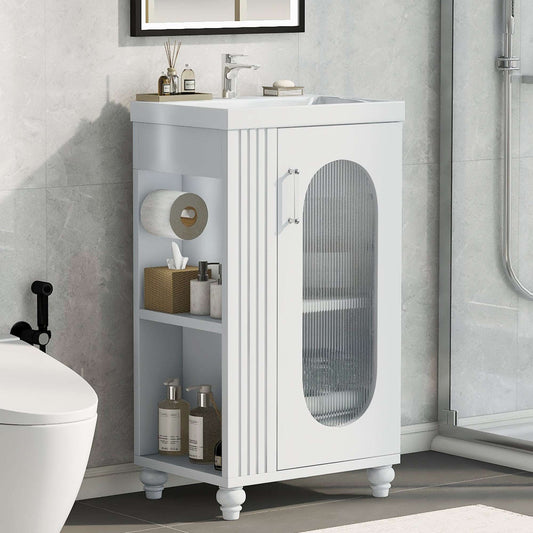 bathroom vanity cabinet with sink two-tier  color: white