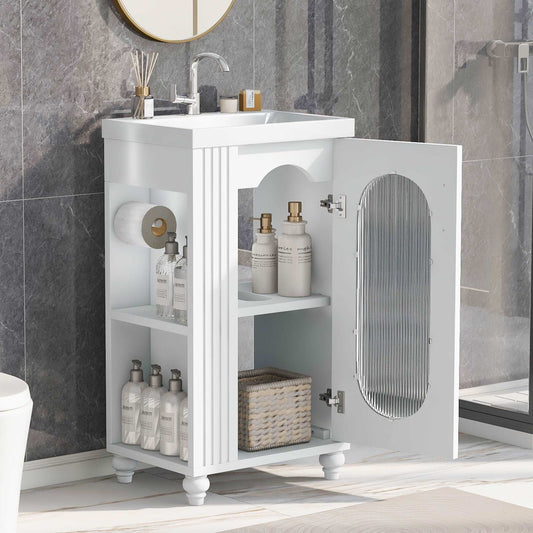 bathroom vanity cabinet with sink two-tier  color: white