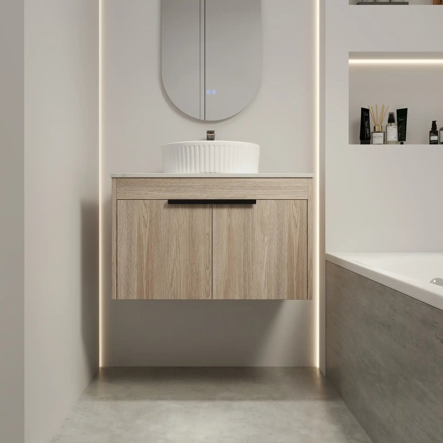 30" Modern Floating Bathroom Vanity with Ceramic Basin & Soft Close Door - White Oak Wall-Mounted Design color: White Oak