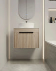 24" Modern Floating Bathroom Vanity with Ceramic Sink - Wall-Mounted White Oak Cabinet with Soft Close Doors color: White Oak