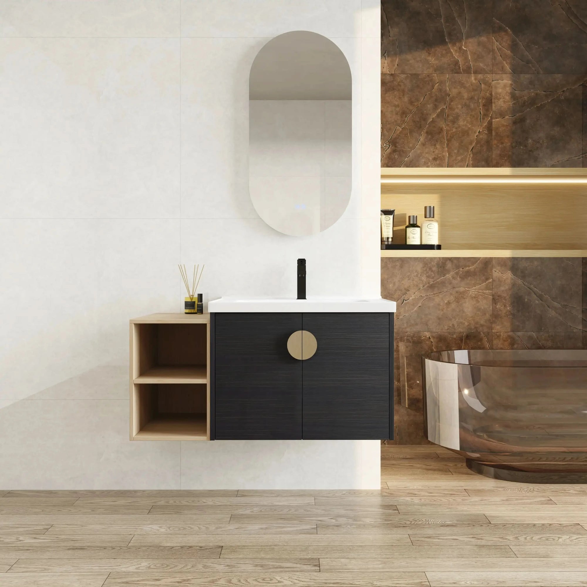 Elegant 40" Bathroom Vanity with Soft Close Doors, Sink, and Storage Shelves color: Black Chestnut