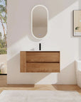 Wall-Mounted Bathroom Vanity with Gel Sink & Soft Close Drawers color: Imitative Oak