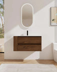 Wall-Mounted Bathroom Vanity with Gel Sink & Soft Close Drawers color: Brown Oak