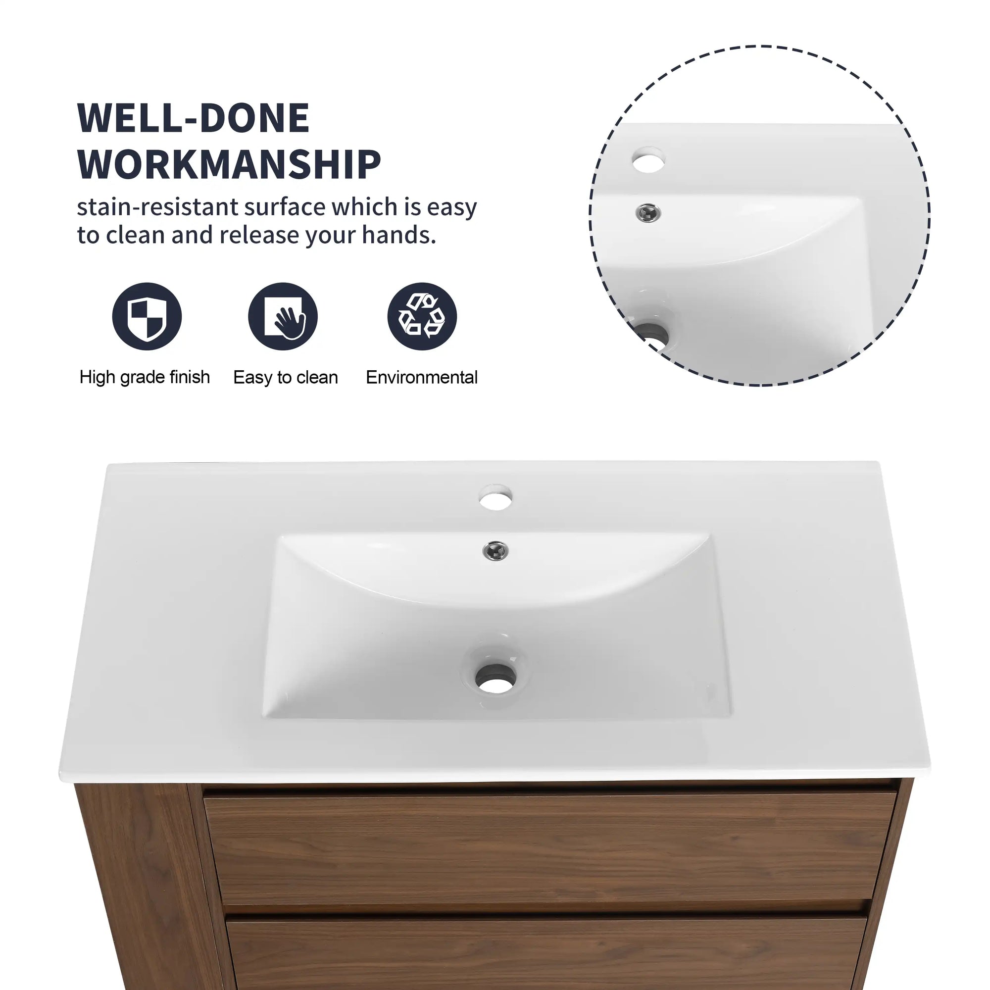 36" integrated ceramic sink countertop for 36 inch wall mounted bathroom vanity | Ace Decor