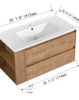 Wall-Mounted Bathroom Vanity with Gel Sink & Soft Close Drawers color: Imitative Oak