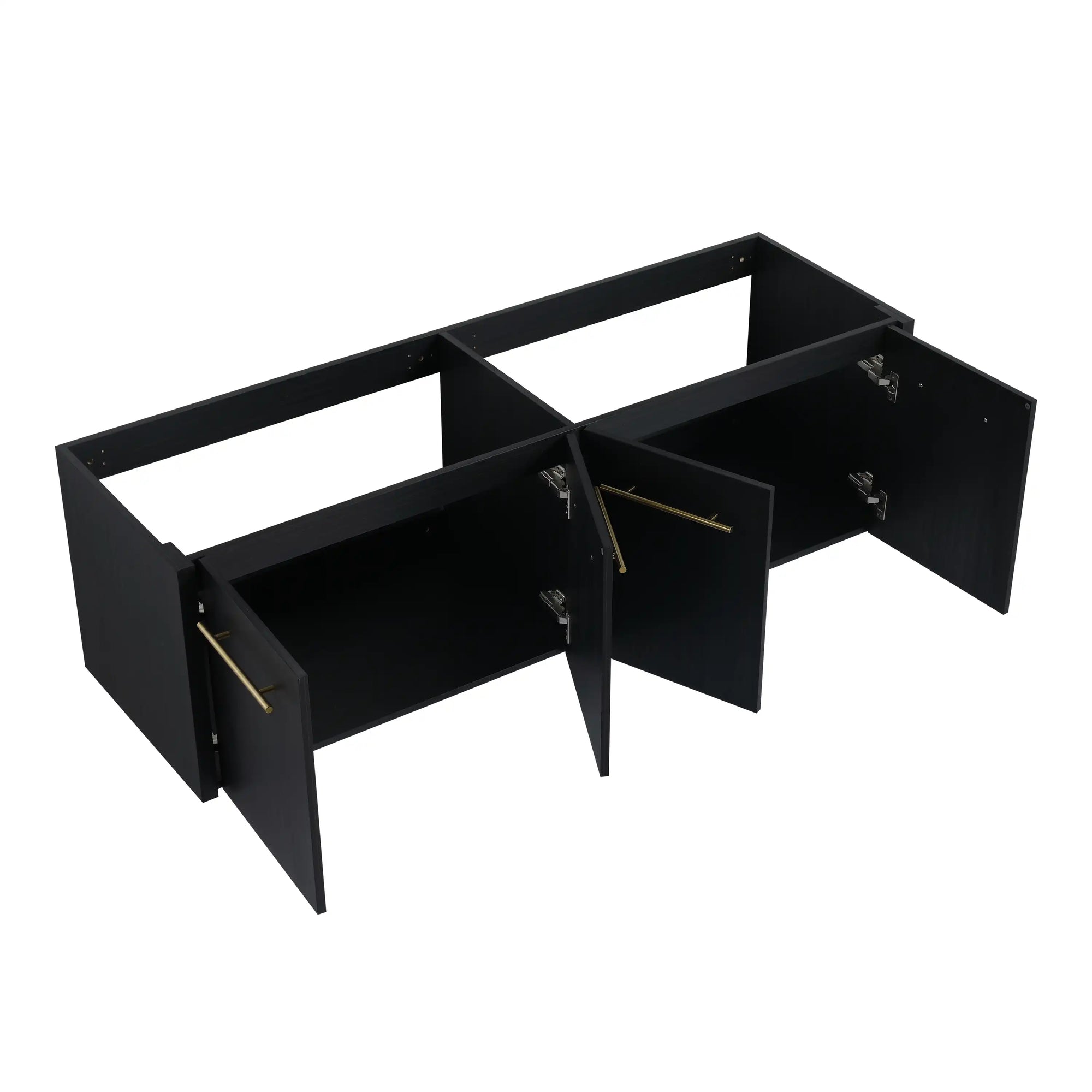 60" vanity without sink with open doors displaying interior storage compartments and soft-close hinges | Ace Decor