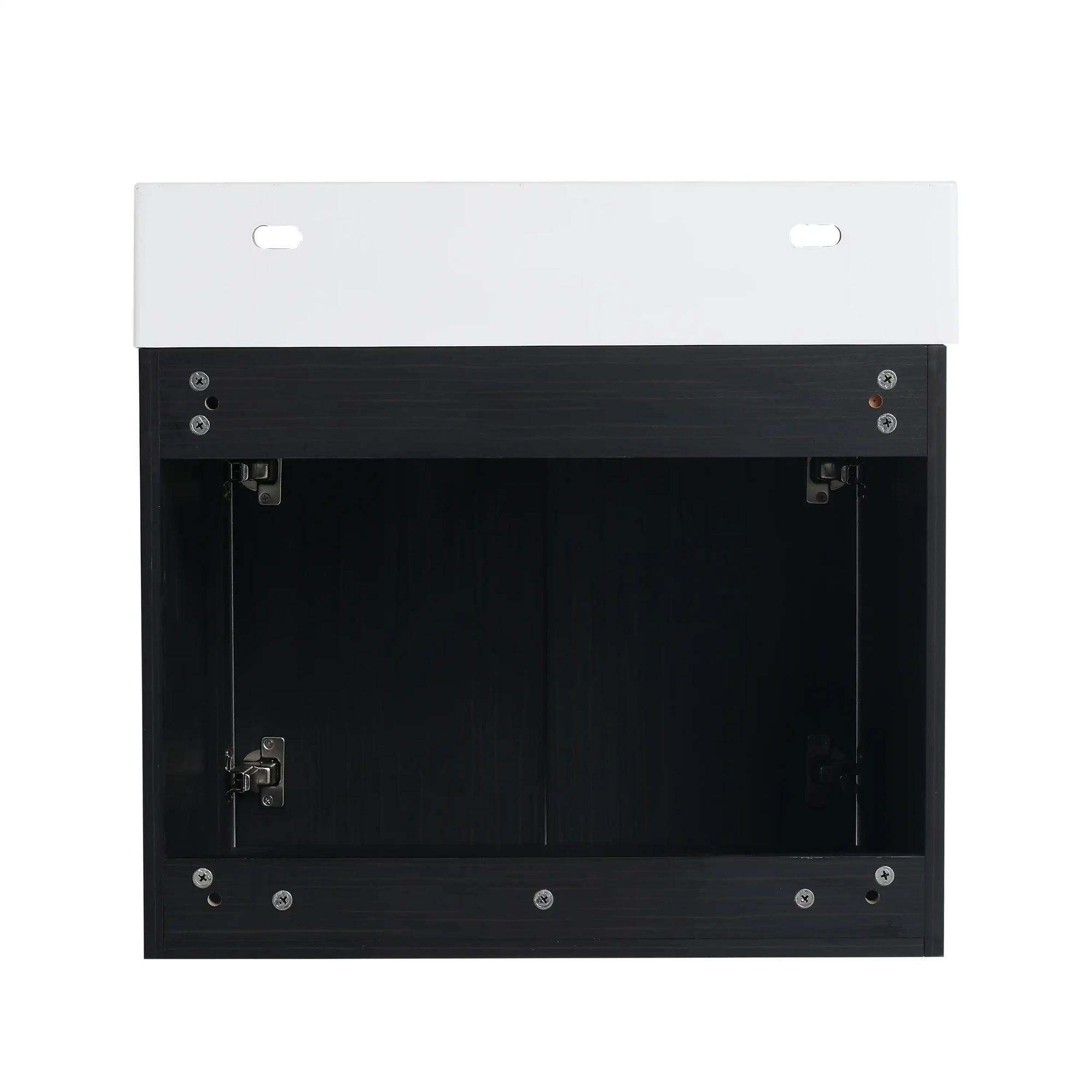 24" small wall mounted vanity rear mounting structure and cabinet interior view | Ace Decor