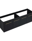 60" vanity without sink floating cabinet with black finish and gold handles in angled view | Ace Decor
