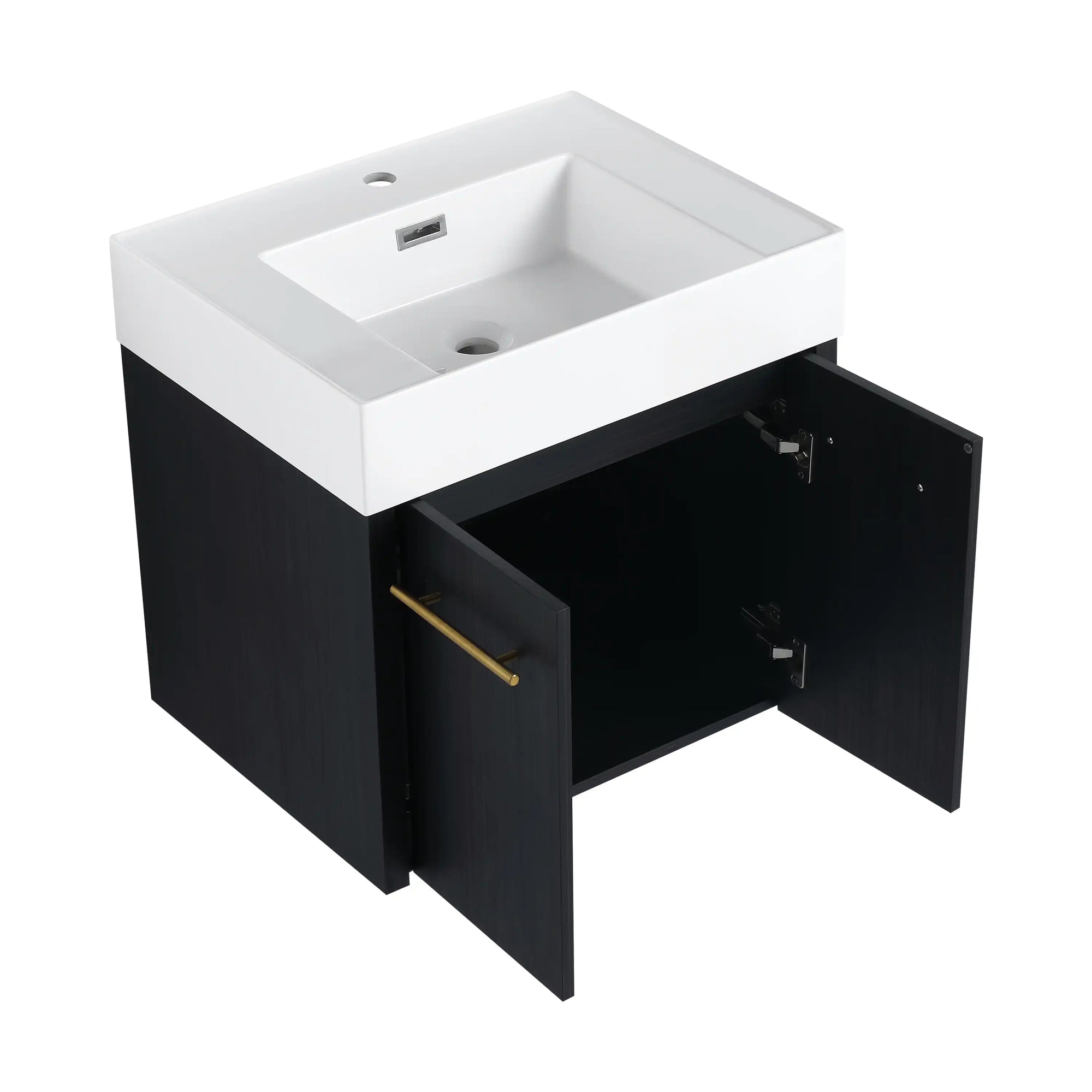 24" small wall mounted vanity with thick resin sink and open storage doors | Ace Decor