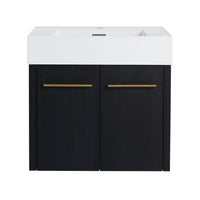24" small wall mounted vanity front view with thick resin sink and black chestnut finish | Ace Decor