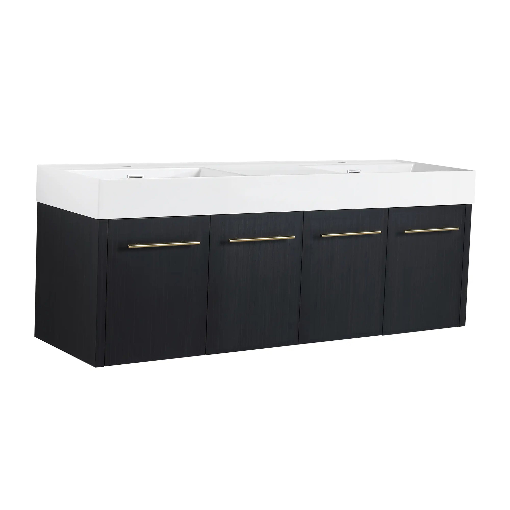 60 inch bathroom vanity wall-mounted design with dual sinks and gold handles | Ace Decor