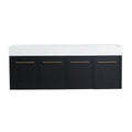 60 inch bathroom vanity wall-mounted black cabinet with thick resin double sink | Ace Decor