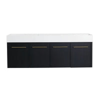 60 inch bathroom vanity wall-mounted black cabinet with thick resin double sink | Ace Decor