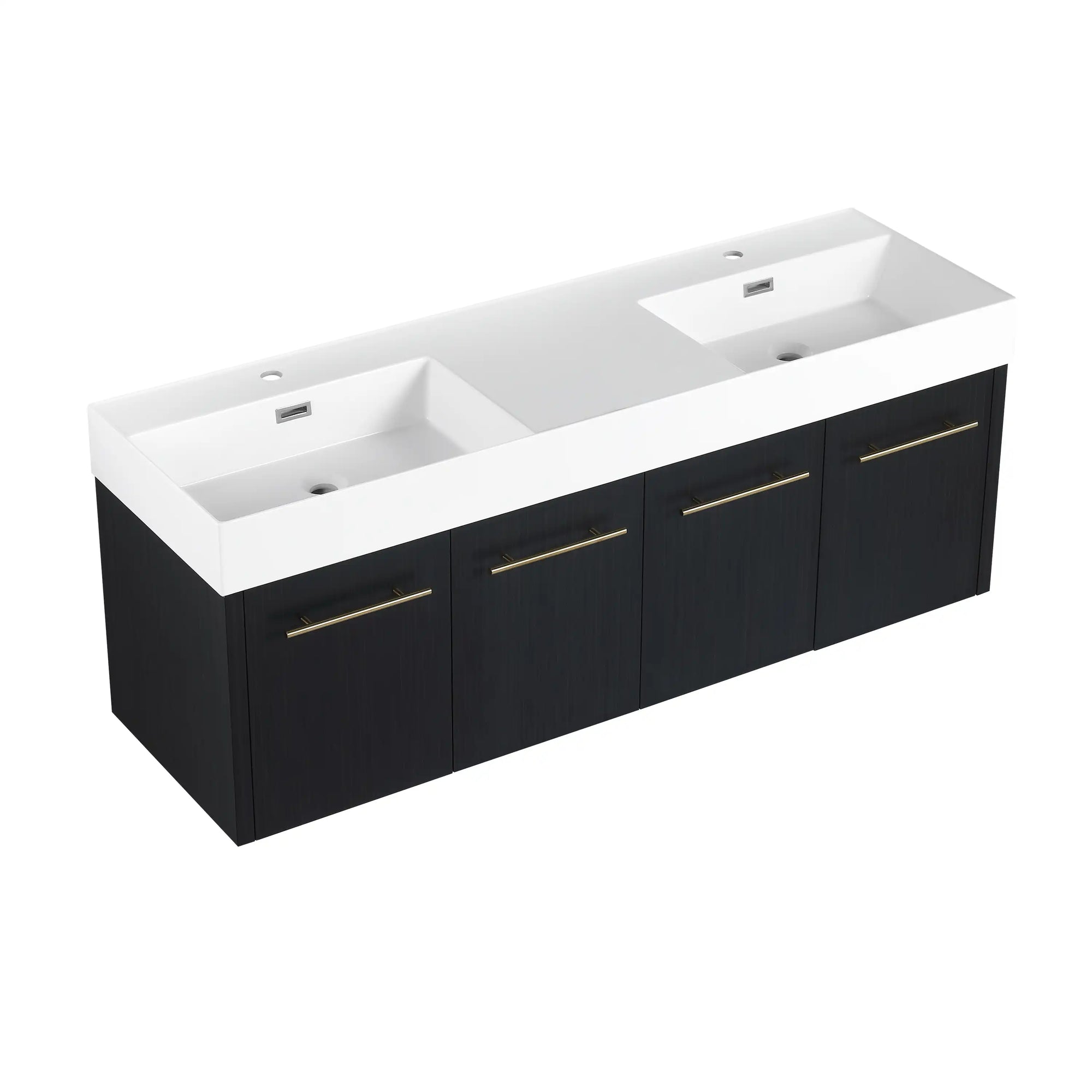 60 inch bathroom vanity with double sink and black chestnut cabinet front view | Ace Decor