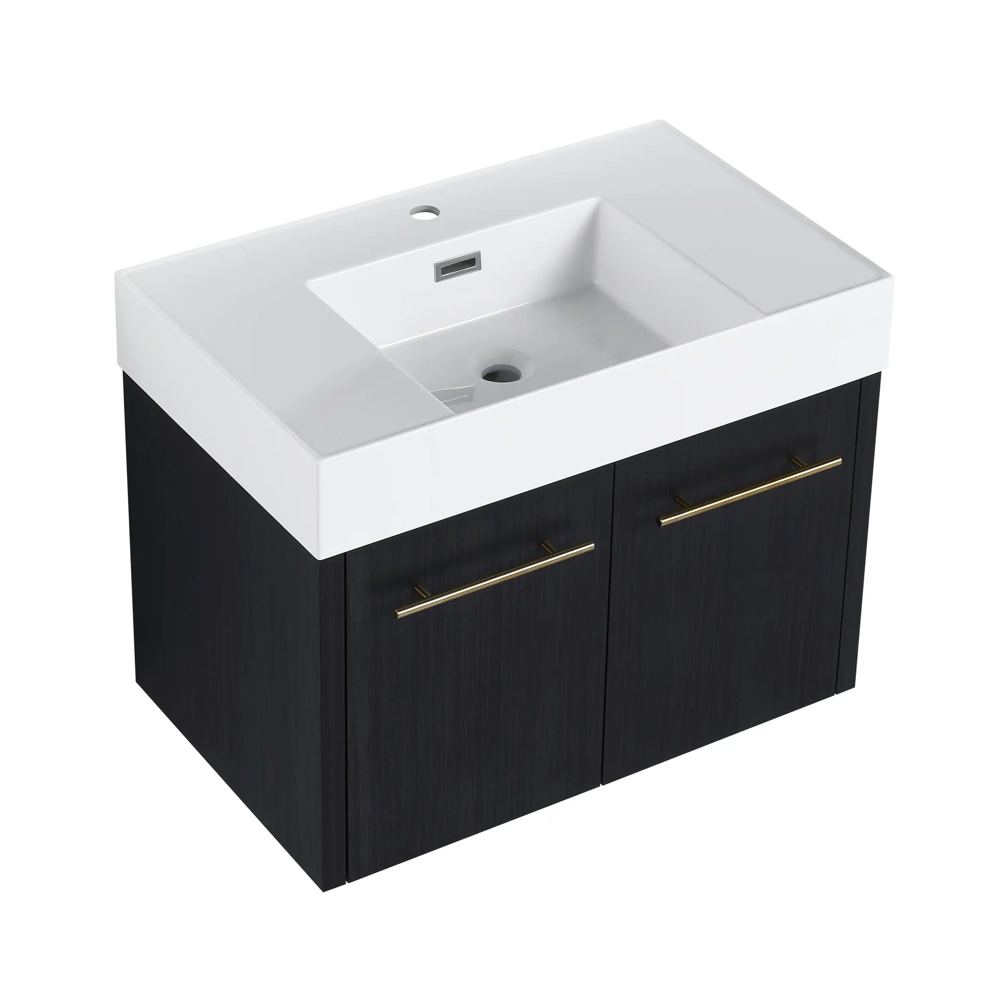 30" wall mounted vanity bathroom with thick resin sink and black chestnut cabinet | Ace Decor