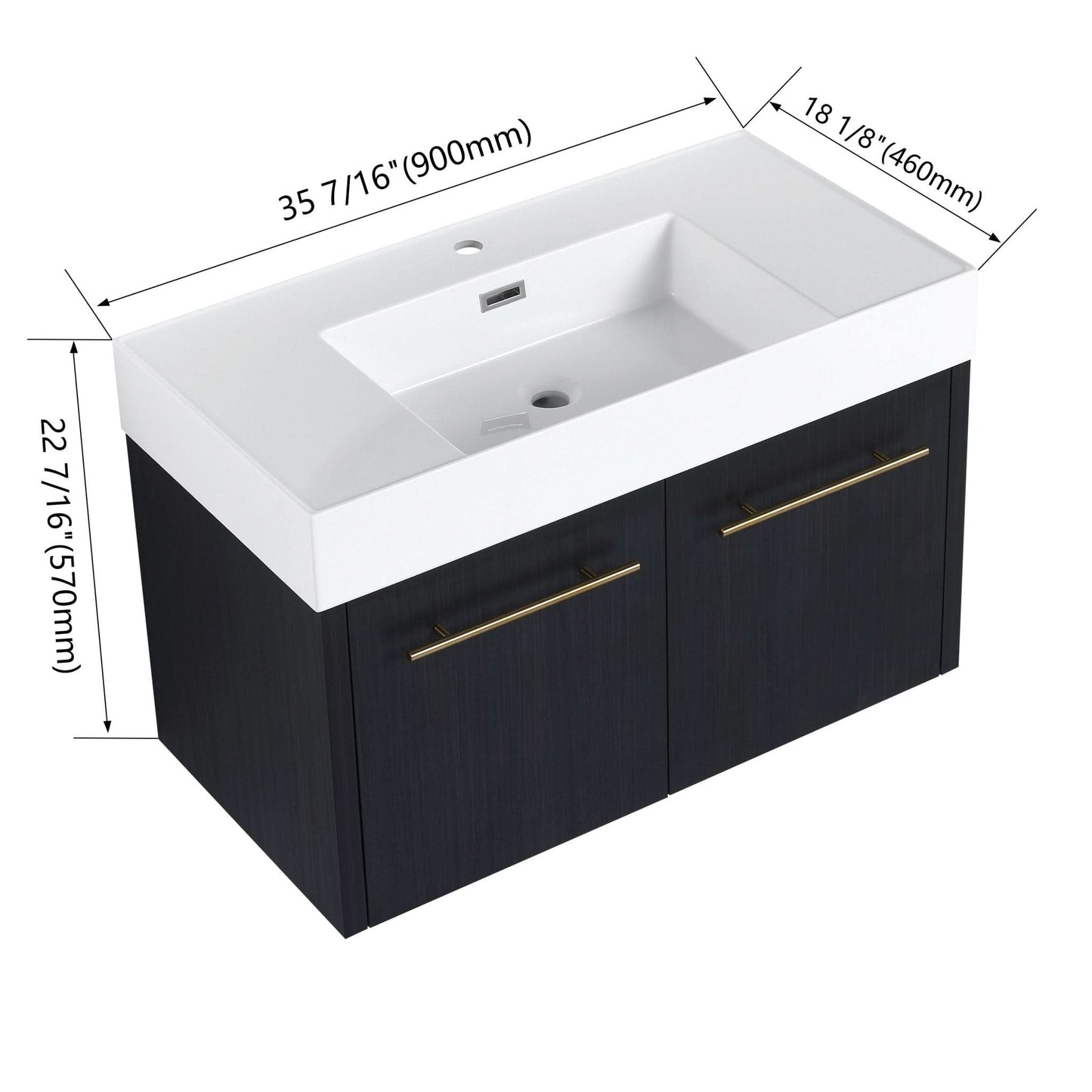 Wall-Mounted Bathroom Vanity with Thick Resin Sink size: 35 X 18