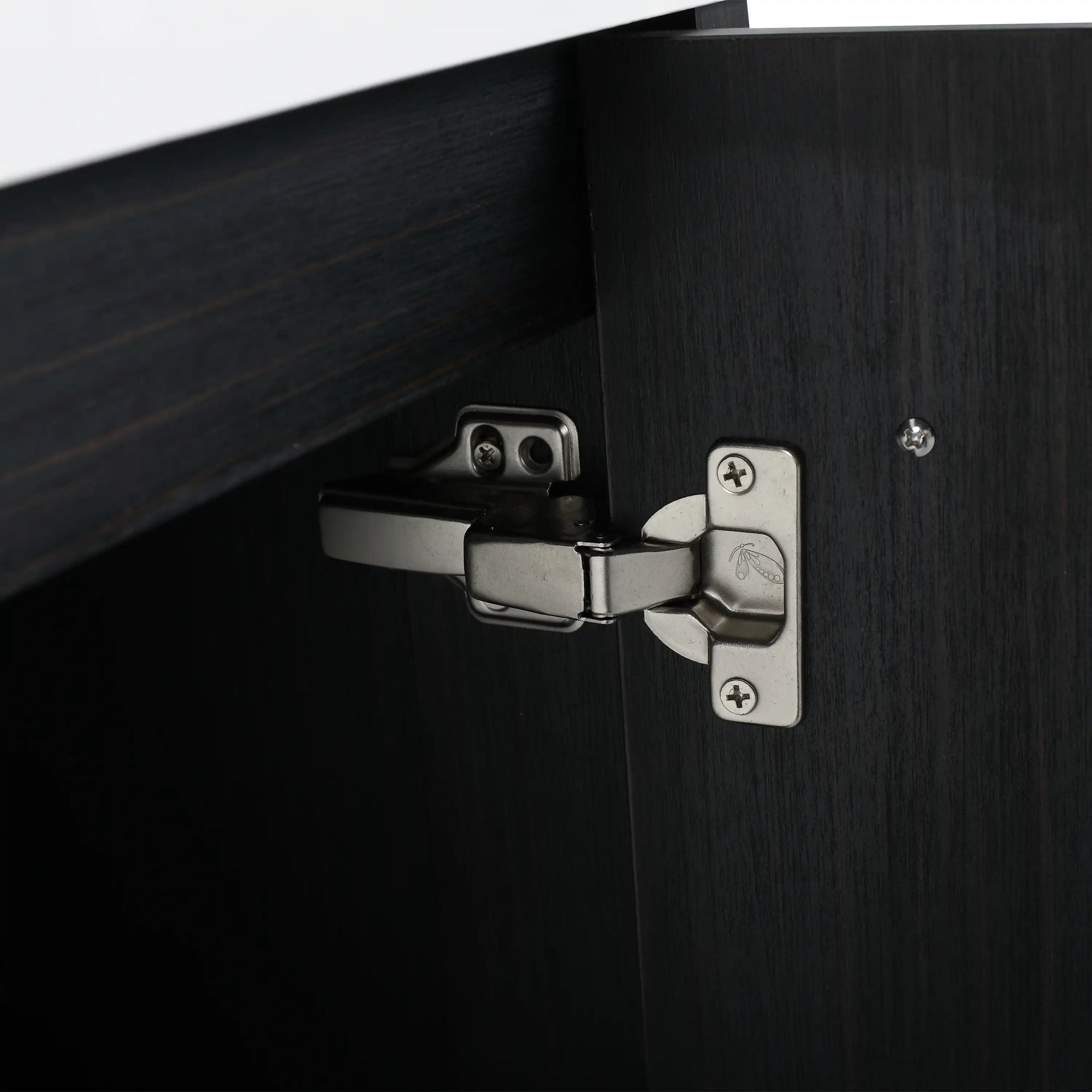 24" small wall mounted vanity soft-close hinge detail close-up | Ace Decor
