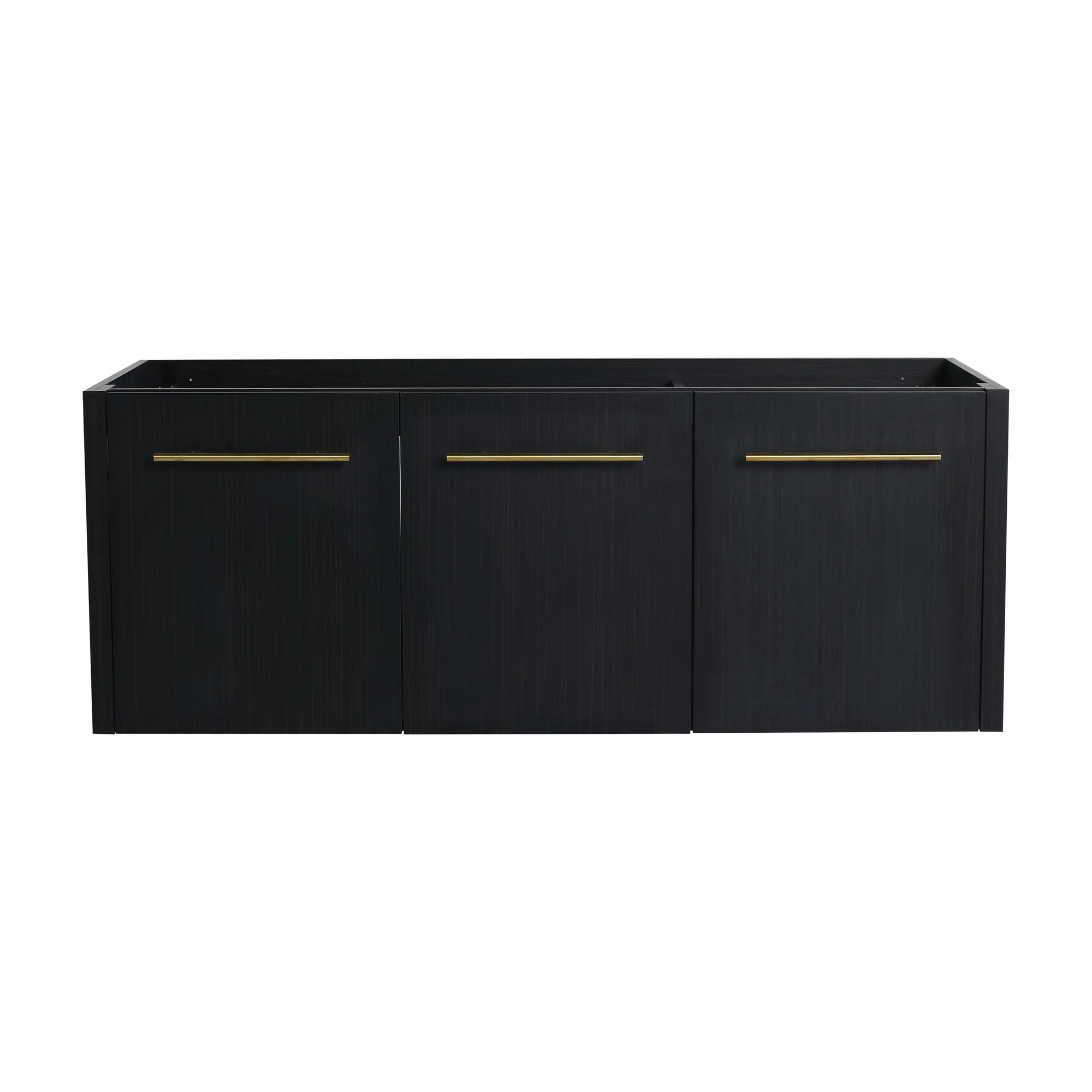 47" vanity cabinet without sink black chestnut wall-mounted base with three-door front view | Ace Decor
