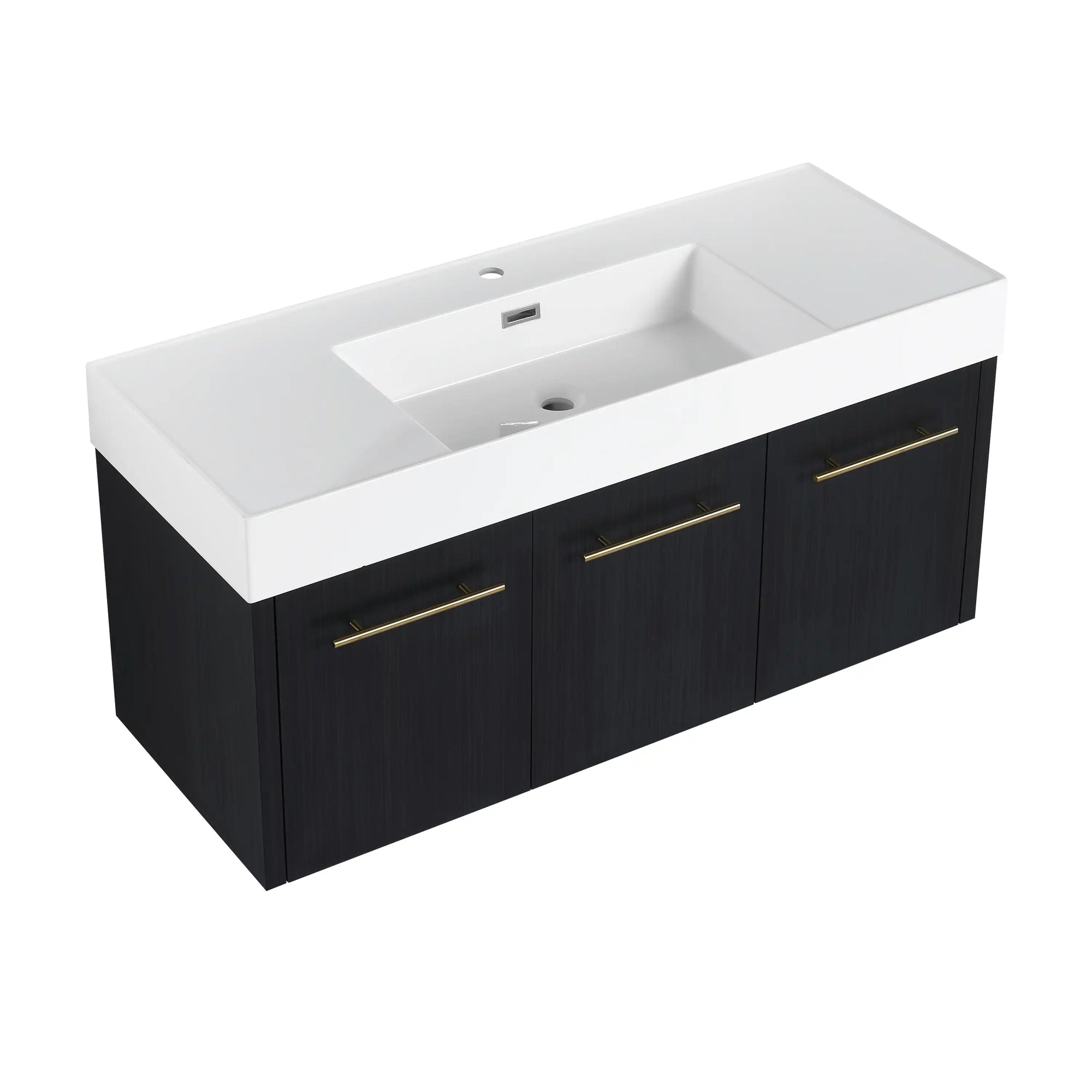 47 inch bathroom vanity with integrated resin sink and black chestnut cabinet front view | Ace Decor