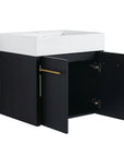 24" small wall mounted vanity with open doors showing interior storage and side angle view | Ace Decor