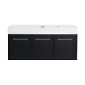 47 inch bathroom vanity front view with black chestnut finish and modern white sink | Ace Decor