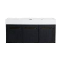 47 inch bathroom vanity front view with black chestnut finish and modern white sink | Ace Decor