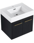 24" small wall mounted vanity with thick resin sink and black chestnut cabinet front view | Ace Decor