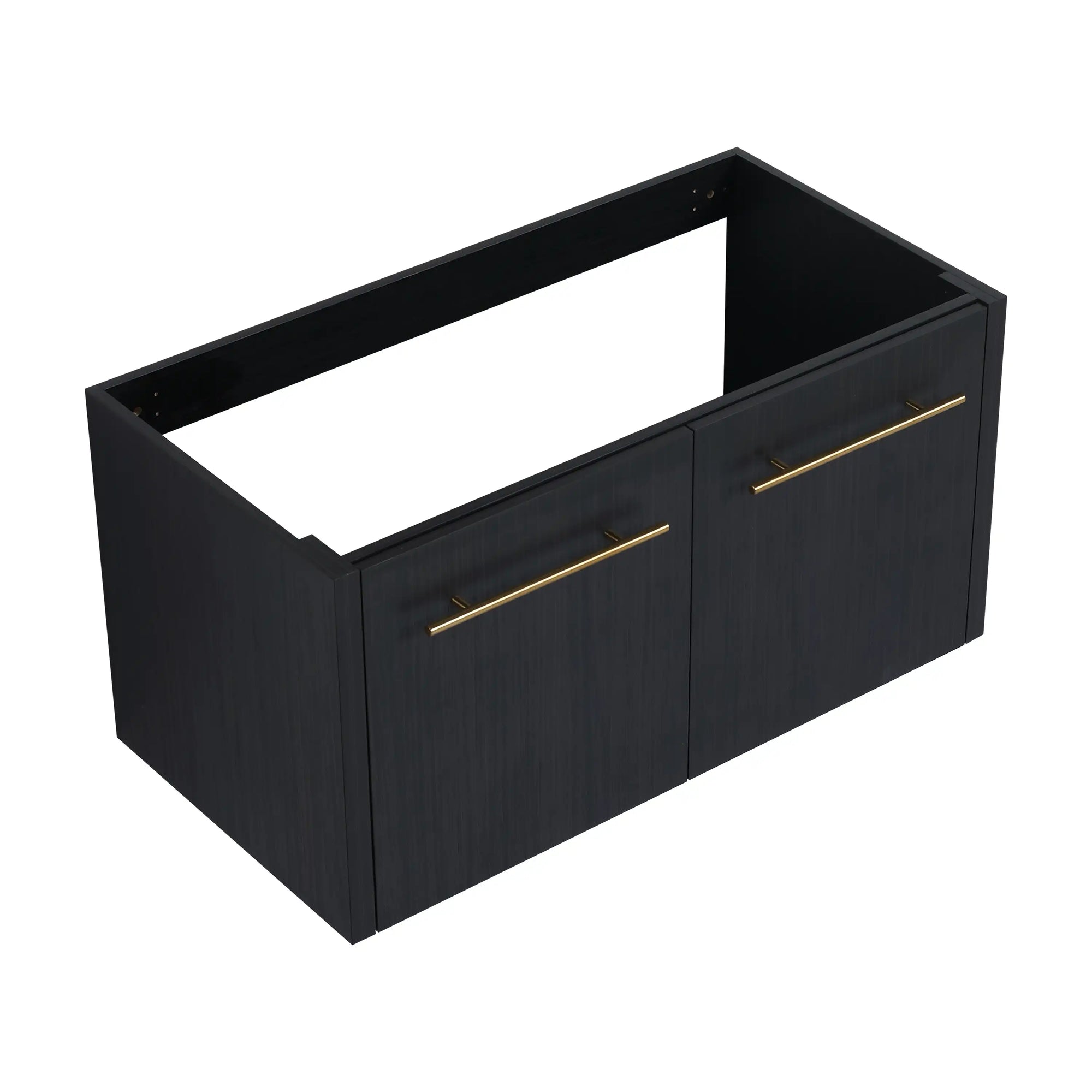 36" bathroom vanity top without sink black chestnut wall-mounted vanity base close-up | Ace Decor